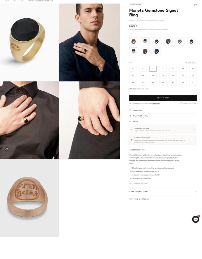 Shopify product page built by eBridge